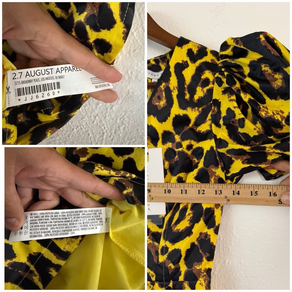 Endless Rose Leopard Print Puff Sleeve Mini Dress XS NWT V Neck Bodycon - Picture 7 of 9
